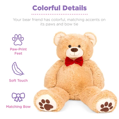 Best Choice Products 38in Giant Soft Plush Teddy Bear Stuffed Animal Toy W/ Bow Tie, Footprints 3 Best Choice Products 38in Giant Soft Plush Teddy Bear Stuffed Animal Toy W/ Bow Tie, Footprints - Image 3