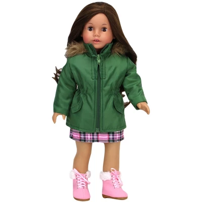 Sophia’s Complete Fall Outfit With Dress, Parka, & Booties For 18” Dolls, Pink/Green 3 Sophia’s Complete Fall Outfit With Dress, Parka, & Booties For 18” Dolls, Pink/Green - Image 3