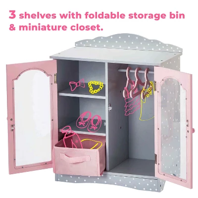 Olivia's Little World Polka Dots Princess Toy Closet With Hangers For 18" Dolls, Gray/Pink 2 Olivia's Little World Polka Dots Princess Toy Closet With Hangers For 18" Dolls, Gray/Pink - Image 2