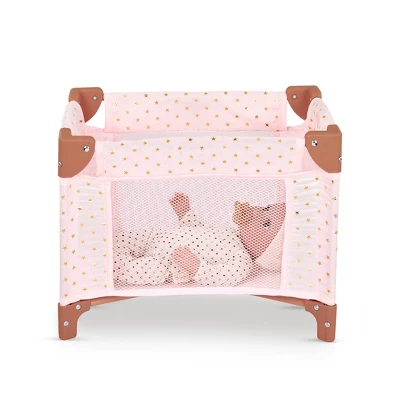 LullaBaby Doll Playpen Pink Foldable Accessory - Gold Star Print 4 LullaBaby Doll Playpen Pink Foldable Accessory - Gold Star Print - Image 4
