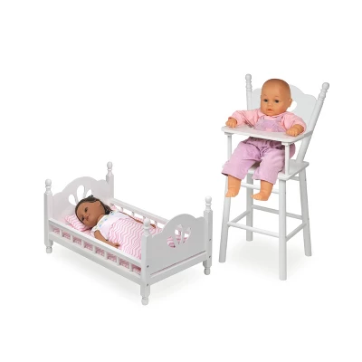 English Country Doll High Chair And Bed Set With Chevron Bedding - White/Pink 2 English Country Doll High Chair And Bed Set With Chevron Bedding - White/Pink - Image 2