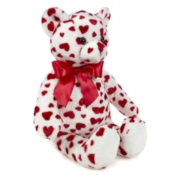 Bearington Lil' Cutie White Stuffed Animal Teddy Bear With Hearts And A Red Bow, 14 Inches