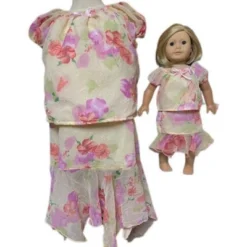 Size 8 1/2 Matching Girl And Doll Chiffon Flowers Skirt And Blouse