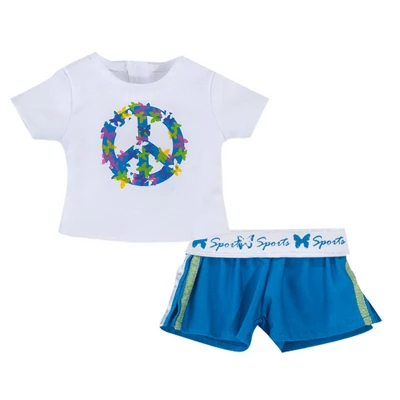 Sophia’s Peace Sign Tee Shirt & Sports Shorts For 18” Dolls, White/Blue 1 Sophia’s Peace Sign Tee Shirt & Sports Shorts For 18” Dolls, White/Blue