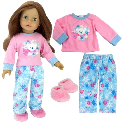 Sophia’s Winter PJs And Slippers For 18" Dolls, Pink/Blue 2 Sophia’s Winter PJs And Slippers For 18" Dolls, Pink/Blue - Image 2