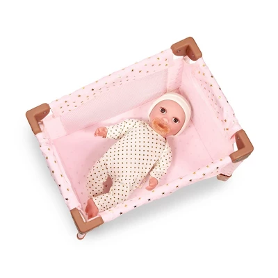 LullaBaby Doll Playpen Pink Foldable Accessory - Gold Star Print 2 LullaBaby Doll Playpen Pink Foldable Accessory - Gold Star Print - Image 2
